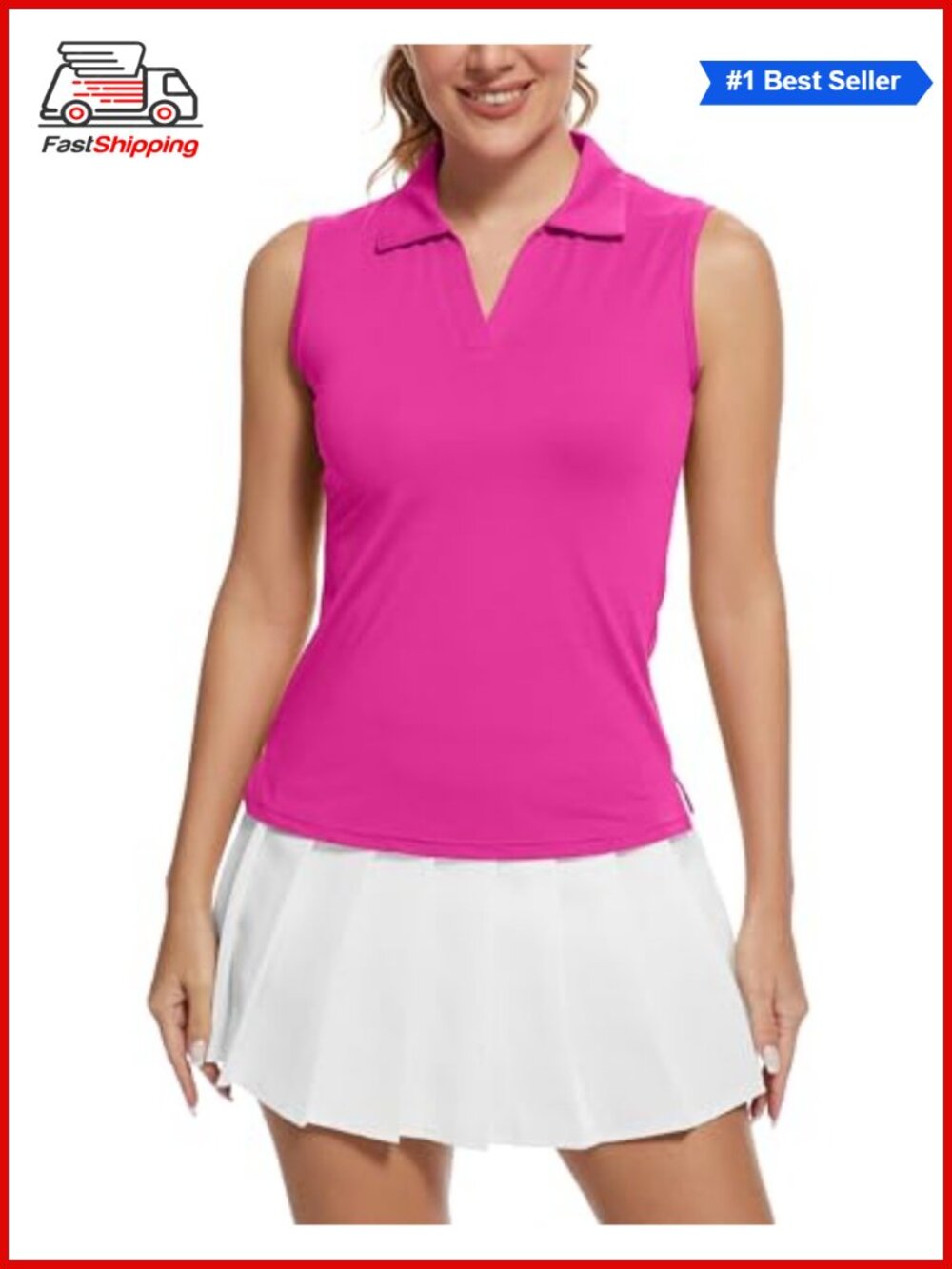 Women's UPF 50+ Sleeveless Golf Polo Tank Top Athletic V-Neck Shirt
